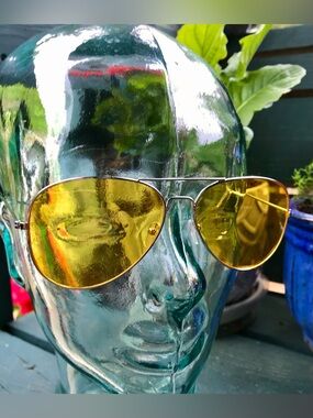 Mens OS Shooter Aviator Yellow Tint Lens Eyeglasses Reduce Sun Glare Sunglasses